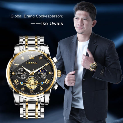 OLEVS Watch for Man Analog Quartz Skeleton Chronograph Diamond Watches Waterproof Dress Watches