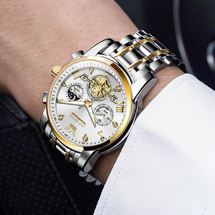 OLEVS Watch for Man Analog Quartz Skeleton Chronograph Diamond Watches Waterproof Dress Watches