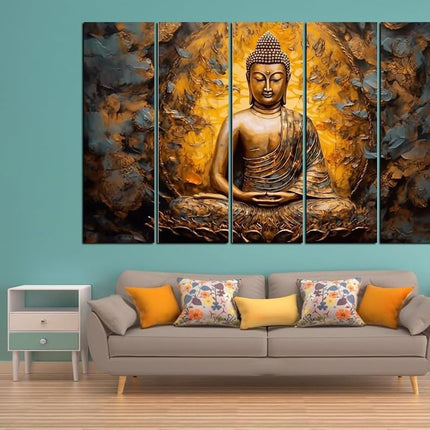 Swadeshi World with KYARA ARTS wooden framed, Buddha wall painting 30 inch x 50 inch set of 5… (Design-3)