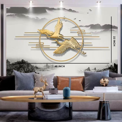 Swadeshi World Golden Flying Bird Wall Art with Metal Frame (Golden, 48 x22 inch)