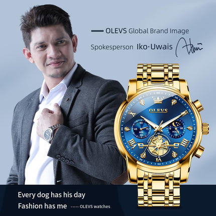 OLEVS Watch for Man Analog Quartz Skeleton Chronograph Diamond Watches Waterproof Dress Watches