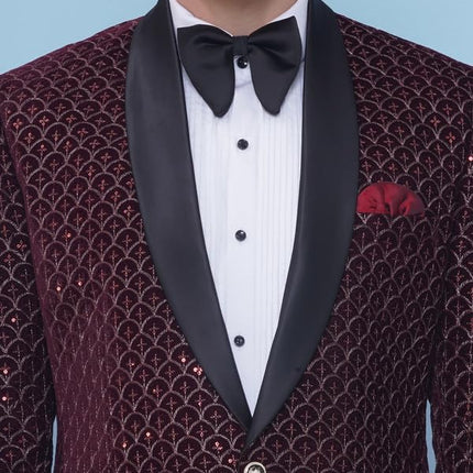 Velvet Wedding Blazer Suit for Men Embroidered Velvet Blazer Relaxed Fit Blazer for Men