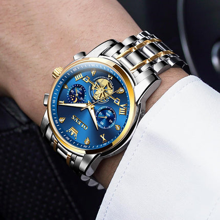 OLEVS Watch for Man Analog Quartz Skeleton Chronograph Diamond Watches Waterproof Dress Watches