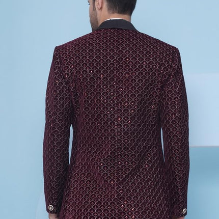 Velvet Wedding Blazer Suit for Men Embroidered Velvet Blazer Relaxed Fit Blazer for Men