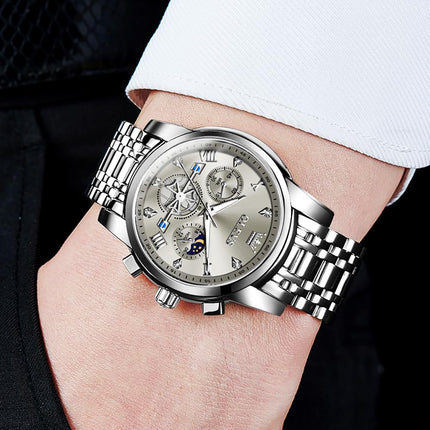 OLEVS Watch for Man Analog Quartz Skeleton Chronograph Diamond Watches Waterproof Dress Watches