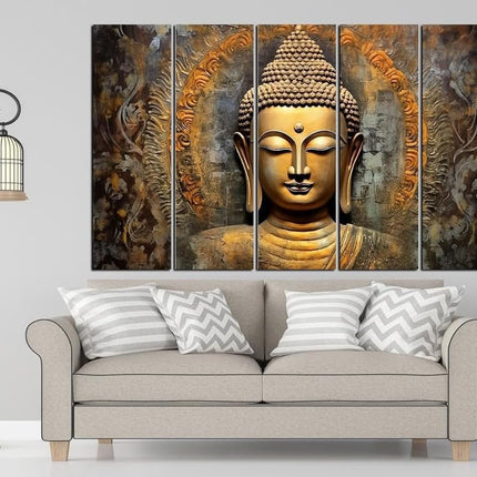 Swadeshi World with KYARA ARTS wooden framed, Buddha wall painting 30 inch x 50 inch set of 5… (Design-3)
