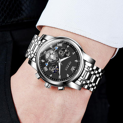 OLEVS Watch for Man Analog Quartz Skeleton Chronograph Diamond Watches Waterproof Dress Watches
