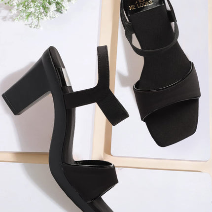 Women's Trendy Block Heels Open-Toe Sandals with Elastic Support, Anti-Skid Sole & Block Heels For Girls & Women