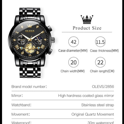 OLEVS Watch for Man Analog Quartz Skeleton Chronograph Diamond Watches Waterproof Dress Watches