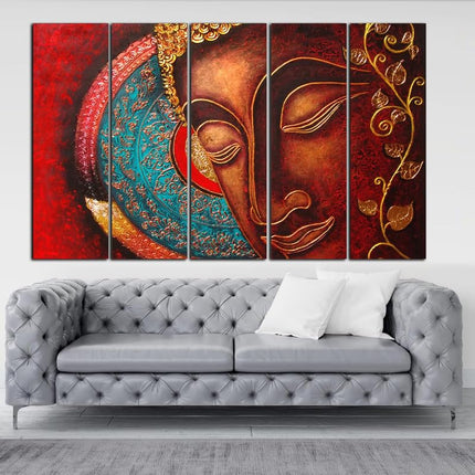 Swadeshi World with KYARA ARTS wooden framed, Buddha wall painting 30 inch x 50 inch set of 5… (Design-3)