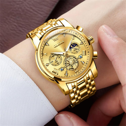 OLEVS Watch for Man Analog Quartz Skeleton Chronograph Diamond Watches Waterproof Dress Watches