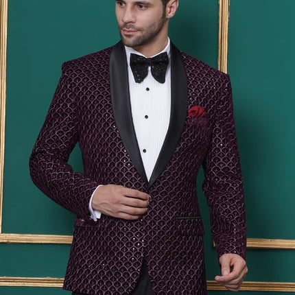 Velvet Wedding Blazer Suit for Men Embroidered Velvet Blazer Relaxed Fit Blazer for Men