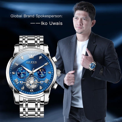 OLEVS Watch for Man Analog Quartz Skeleton Chronograph Diamond Watches Waterproof Dress Watches