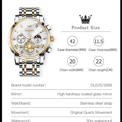 OLEVS Watch for Man Analog Quartz Skeleton Chronograph Diamond Watches Waterproof Dress Watches