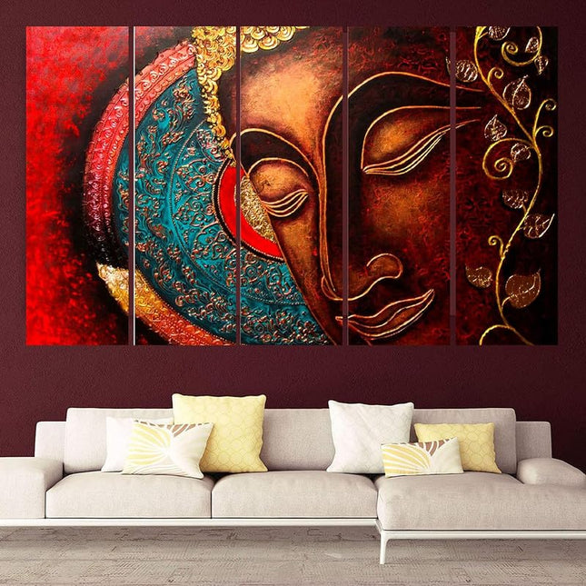 Swadeshi World with KYARA ARTS wooden framed, Buddha wall painting 30 inch x 50 inch set of 5… (Design-3)