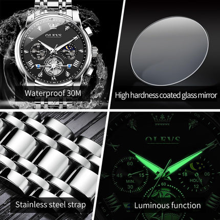 OLEVS Watch for Man Analog Quartz Skeleton Chronograph Diamond Watches Waterproof Dress Watches