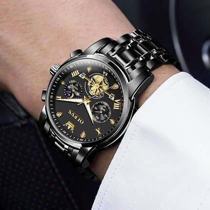 OLEVS Watch for Man Analog Quartz Skeleton Chronograph Diamond Watches Waterproof Dress Watches