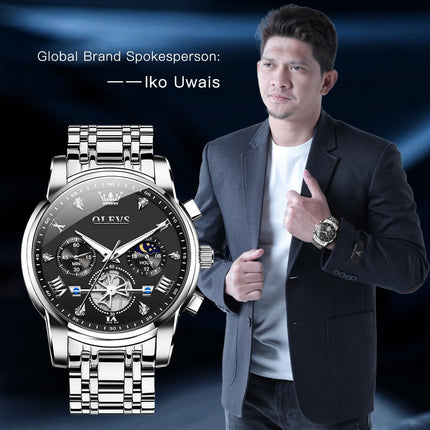 OLEVS Watch for Man Analog Quartz Skeleton Chronograph Diamond Watches Waterproof Dress Watches