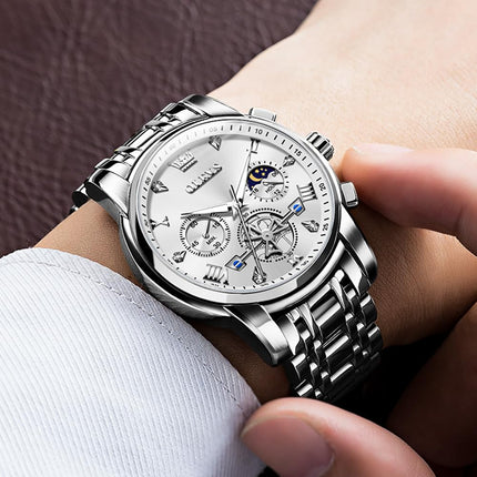 OLEVS Watch for Man Analog Quartz Skeleton Chronograph Diamond Watches Waterproof Dress Watches