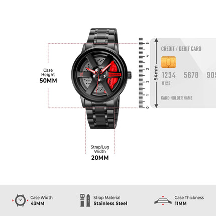 Men's Rolling Wheel Gift Wristwatch - Black