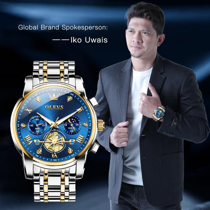 OLEVS Watch for Man Analog Quartz Skeleton Chronograph Diamond Watches Waterproof Dress Watches