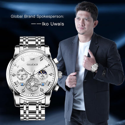 OLEVS Watch for Man Analog Quartz Skeleton Chronograph Diamond Watches Waterproof Dress Watches