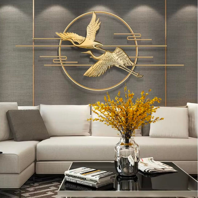Swadeshi World Golden Flying Bird Wall Art with Metal Frame (Golden, 48 x22 inch)