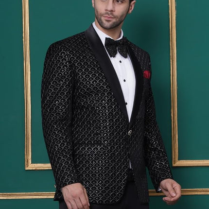 Velvet Wedding Blazer Suit for Men Embroidered Velvet Blazer Relaxed Fit Blazer for Men