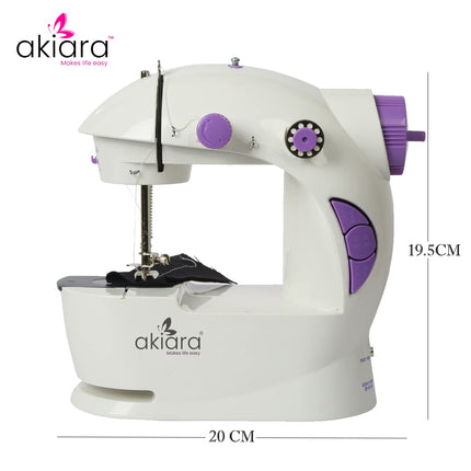 Swadeshi World Mini Sewing Machine with Table Set  Hand Sewing Machine with extension table, foot pedal, adapter, White