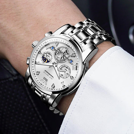 OLEVS Watch for Man Analog Quartz Skeleton Chronograph Diamond Watches Waterproof Dress Watches
