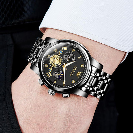 OLEVS Watch for Man Analog Quartz Skeleton Chronograph Diamond Watches Waterproof Dress Watches