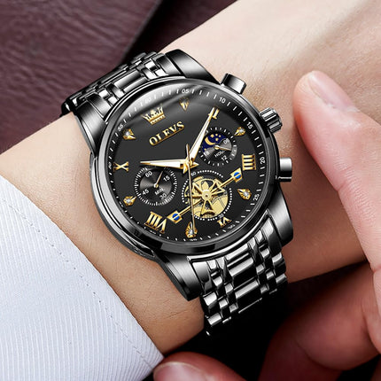 OLEVS Watch for Man Analog Quartz Skeleton Chronograph Diamond Watches Waterproof Dress Watches