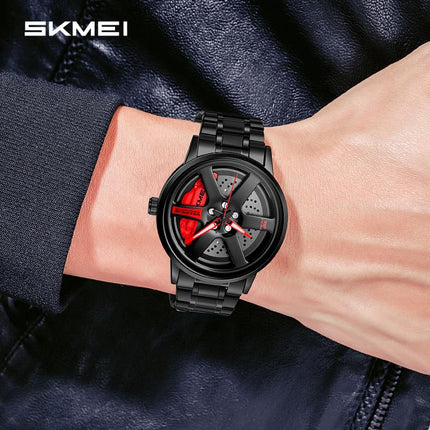 Men's Rolling Wheel Gift Wristwatch - Black