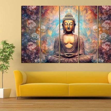 Swadeshi World with KYARA ARTS wooden framed, Buddha wall painting 30 inch x 50 inch set of 5… (Design-3)
