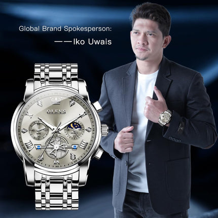 OLEVS Watch for Man Analog Quartz Skeleton Chronograph Diamond Watches Waterproof Dress Watches