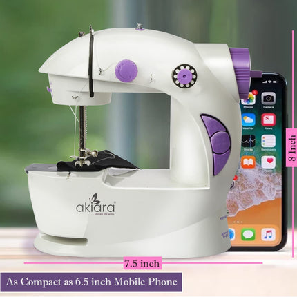 Swadeshi World Mini Sewing Machine with Table Set  Hand Sewing Machine with extension table, foot pedal, adapter, White