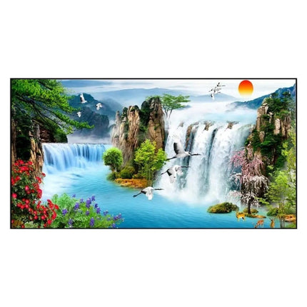 Swadeshi World Big Sunset Waterfall Framed Canvas Wall Painting(24 x 48 Inches)