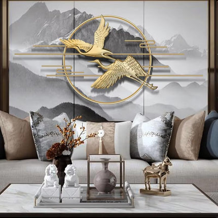 Swadeshi World Golden Flying Bird Wall Art with Metal Frame (Golden, 48 x22 inch)