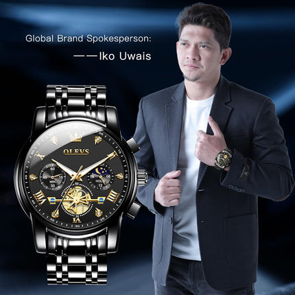 OLEVS Watch for Man Analog Quartz Skeleton Chronograph Diamond Watches Waterproof Dress Watches