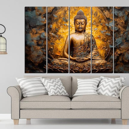 Swadeshi World with KYARA ARTS wooden framed, Buddha wall painting 30 inch x 50 inch set of 5… (Design-3)