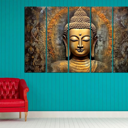 Swadeshi World with KYARA ARTS wooden framed, Buddha wall painting 30 inch x 50 inch set of 5… (Design-3)