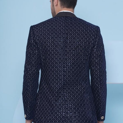 Velvet Wedding Blazer Suit for Men Embroidered Velvet Blazer Relaxed Fit Blazer for Men