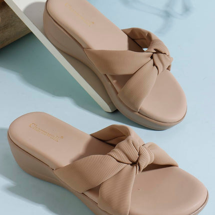 Women’s Wedge Slip-On Sandals with Knot Strap | Comfortable Casual Platform Slippers for Girls & Women