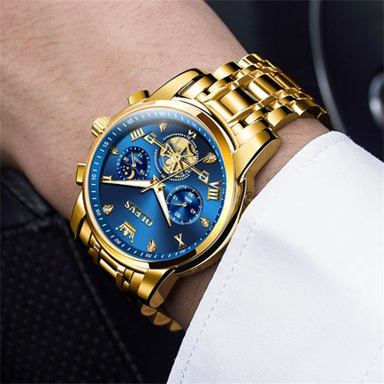 OLEVS Watch for Man Analog Quartz Skeleton Chronograph Diamond Watches Waterproof Dress Watches