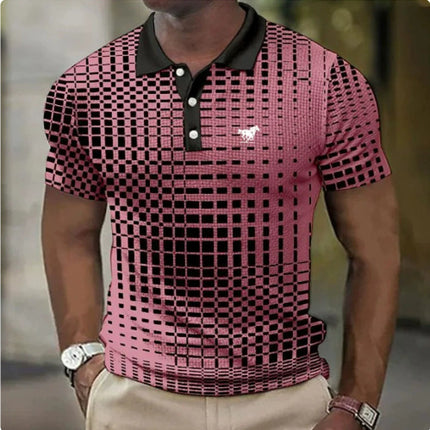 Swadeshi World Men's Short-sleeved Polo T-Shirt Plaid Bat Pattern Golf T-shirt Multicolors