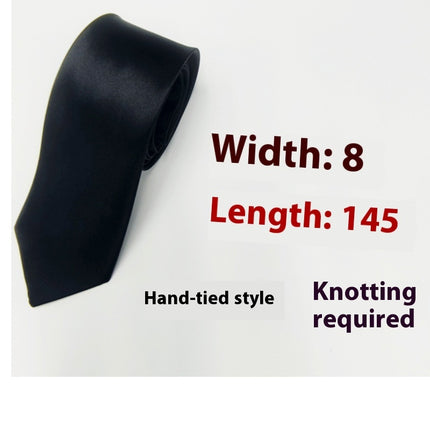 Swadeshi World Men's Silk Ties 8cm Black Hand-tied Plain Suit Tie