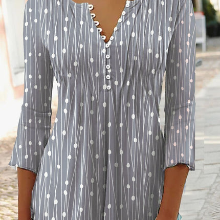 Fashion Printed Long Sleeved Shirt V-neck Blouses Ladies