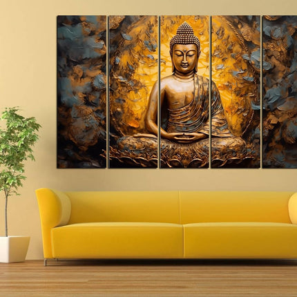 Swadeshi World with KYARA ARTS wooden framed, Buddha wall painting 30 inch x 50 inch set of 5… (Design-3)