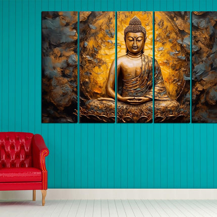 Swadeshi World with KYARA ARTS wooden framed, Buddha wall painting 30 inch x 50 inch set of 5… (Design-3)