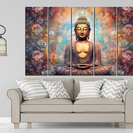 Swadeshi World with KYARA ARTS wooden framed, Buddha wall painting 30 inch x 50 inch set of 5… (Design-3)